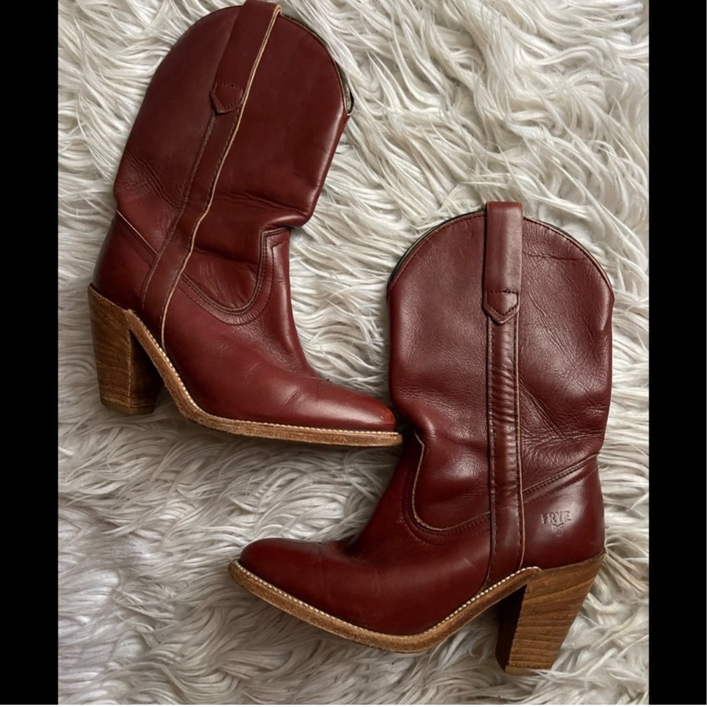 FRYE Leather Chunky Heeled Women’s 5.5 Boots - Picture 2 of 7